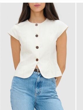 ALIGNE Connie organic cotton & linen blend button-up size 4 white